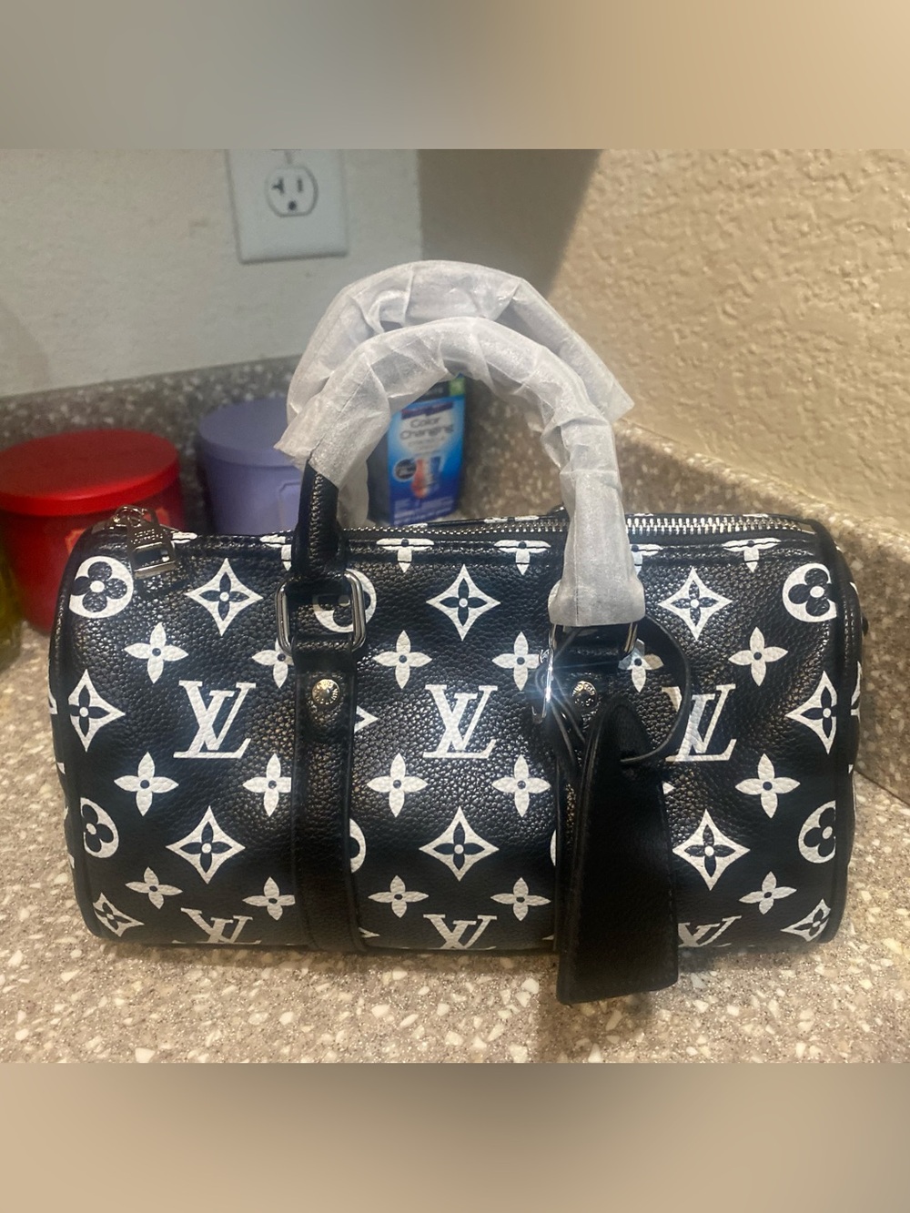 Source Unknown Black and White Monogram Mini Barrel Bag